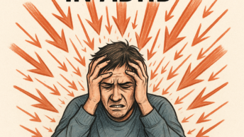 Frustration in ADHD, a person weighed down by repeated setbacks, symbolizing the emotional burden of ADHD frustration.