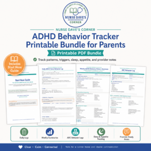 ADHD behavior tracker printable bundle from Nurse Dave’s Corner